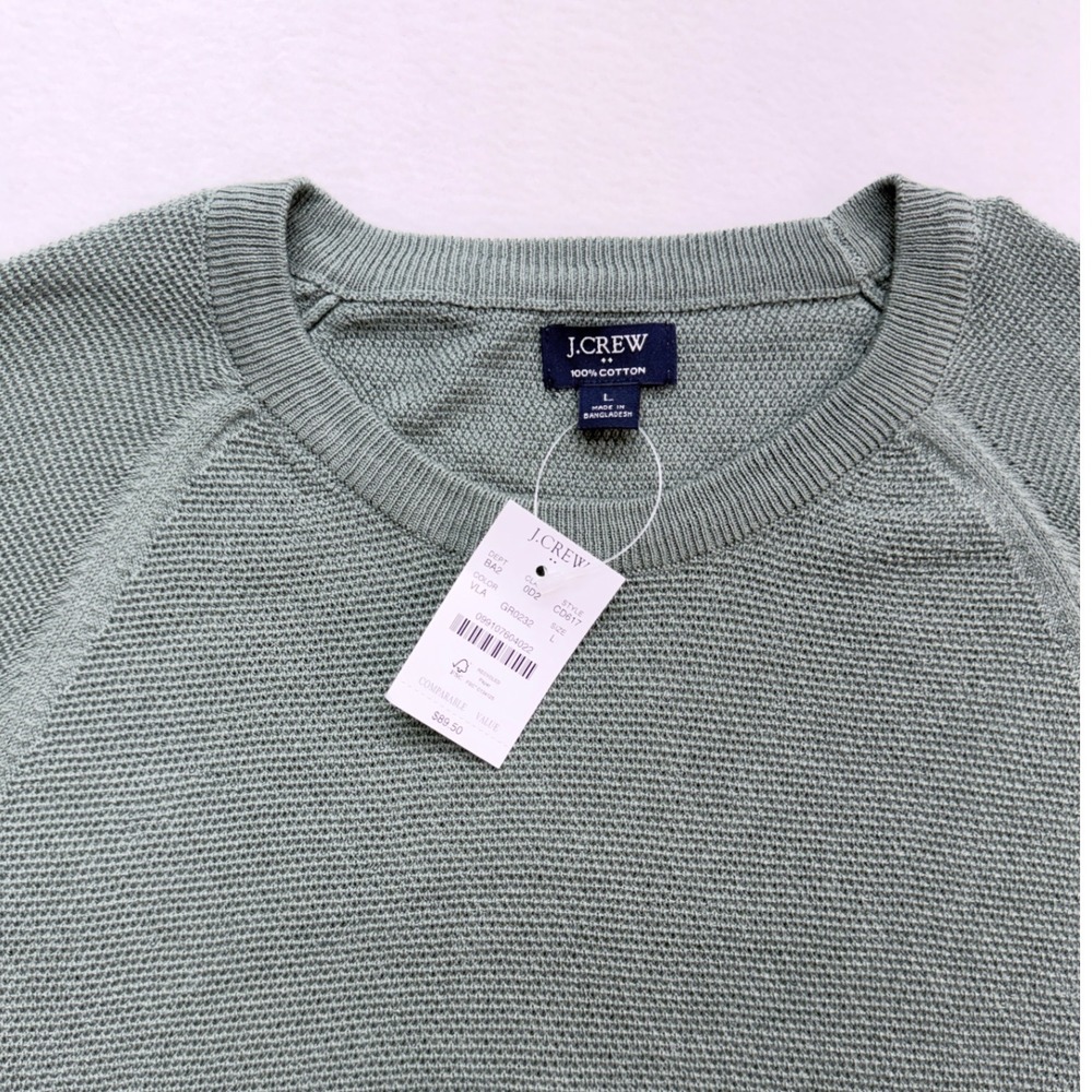J.Crew Textured Knit Raglan Pullover Crewneck Sweater Men's M Sage Green - Picture 3 of 8